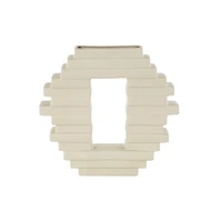13" Cream Ceramic Abstract Decorative Vase with Rectangular Center Cutout