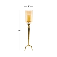 38" Gold Aluminum & Glass Traditional Candlestick Holder