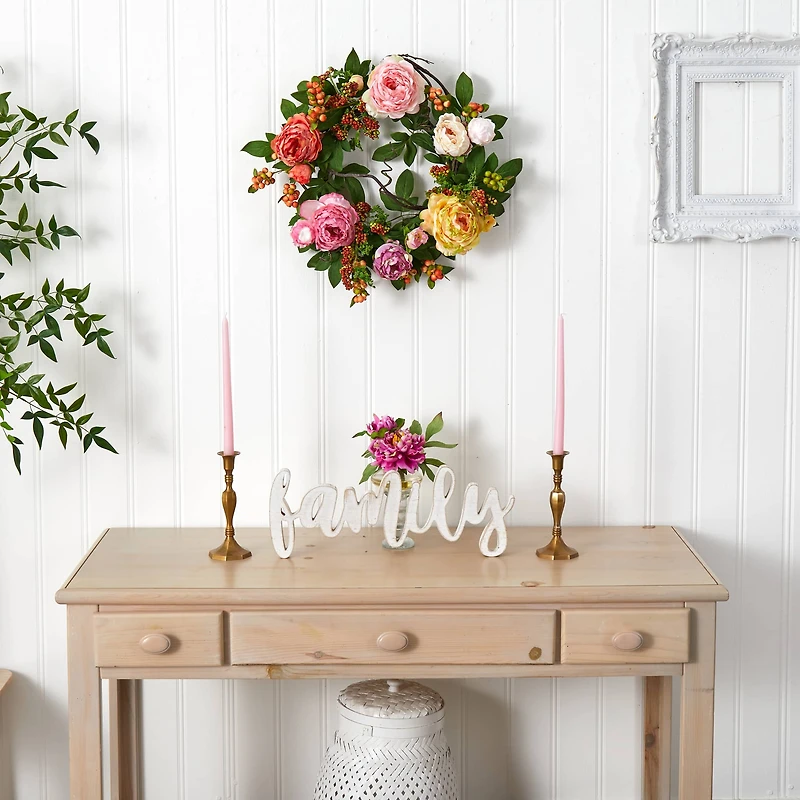 20'' Light Pink Peony & Berry Wreath