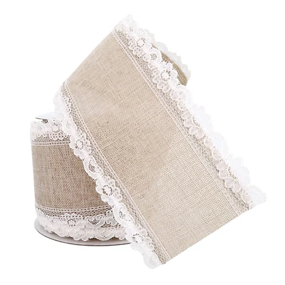 2.5" x 3yd. Faux Linen & Lace Wired Ribbon by Celebrate It™