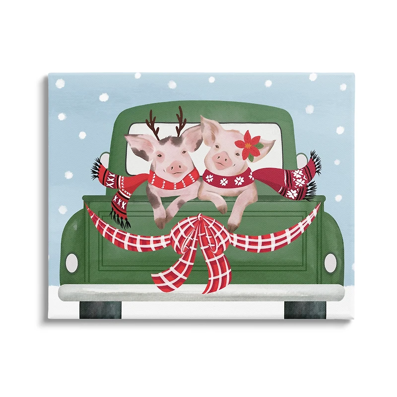 Stupell Industries Farmhouse Pigs Green Holiday Truck Canvas Wall Art