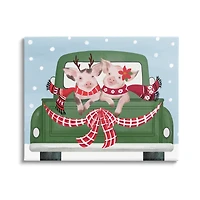 Stupell Industries Farmhouse Pigs Green Holiday Truck Canvas Wall Art