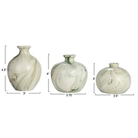 Hello Honey® Green Decorative Stoneware Vase with Marbled Designs Set