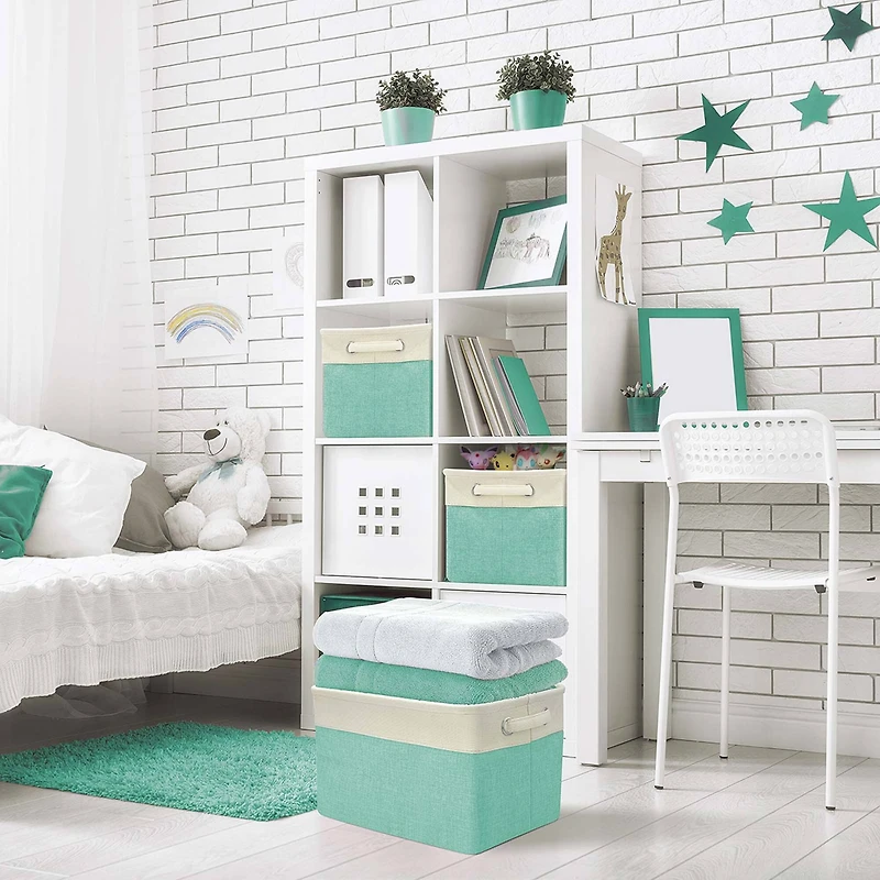 Sorbus 15" Cream Trimmed Twill Collapsible Storage Basket Set