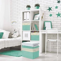 Sorbus 15" Cream Trimmed Twill Collapsible Storage Basket Set