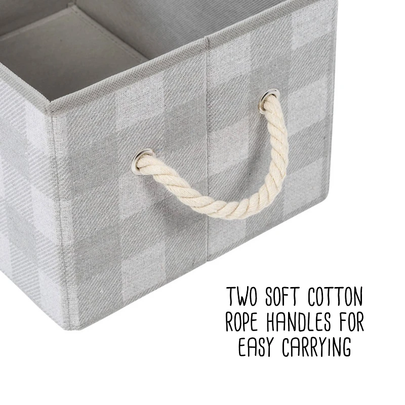 Honey Can Do Gray Plaid Large Collapsible Fabric Storage Bins With Handles Set, 3ct.