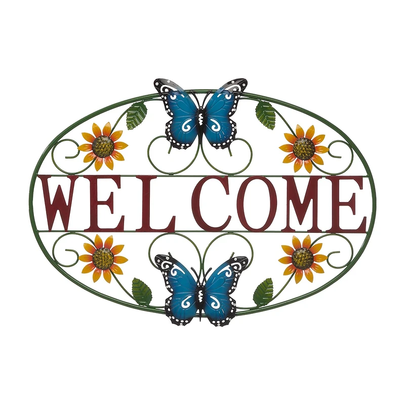 Glitzhome® 24" Metal Sunflower & Butterfly Welcome Wall Décor