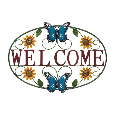 Glitzhome® 24" Metal Sunflower & Butterfly Welcome Wall Décor