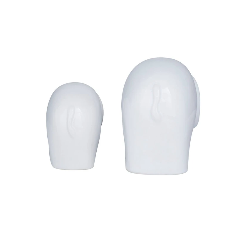 Set of 2 White Stoneware Contemporary Sculpture, 7", 6"