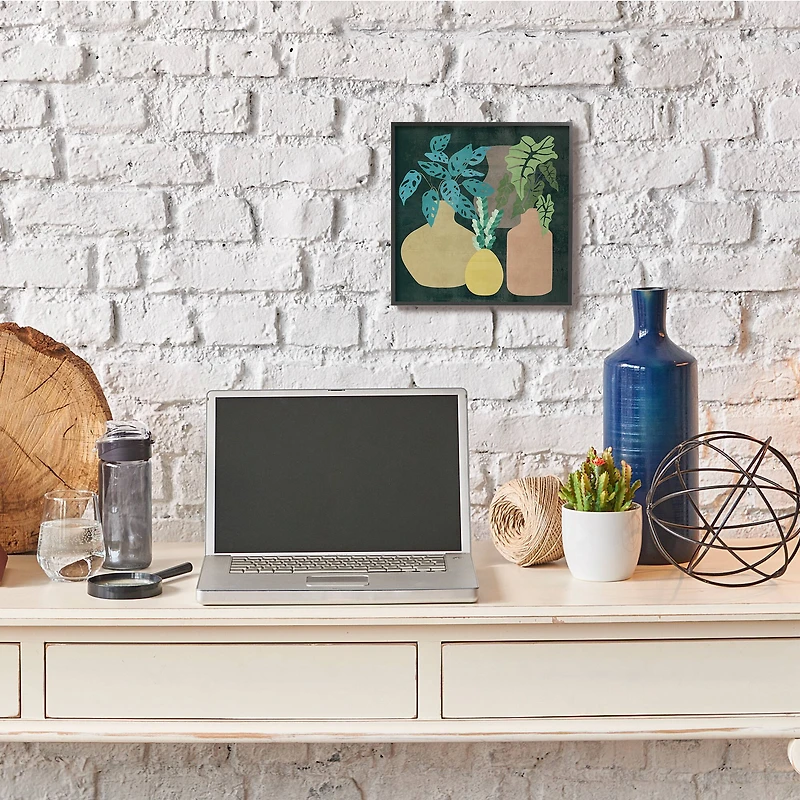 Stupell Industries Decorative Vases with Tropical Palms over Black,12" x 12"