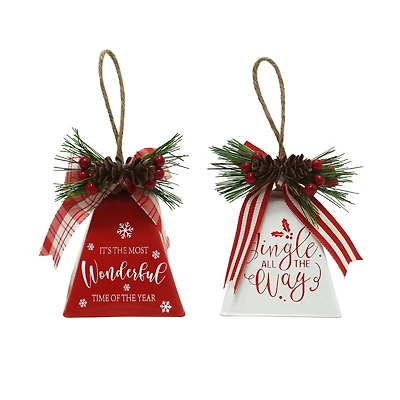 Assorted 3.75" Bell with Pinecone & Bow Ornament by Ashland®