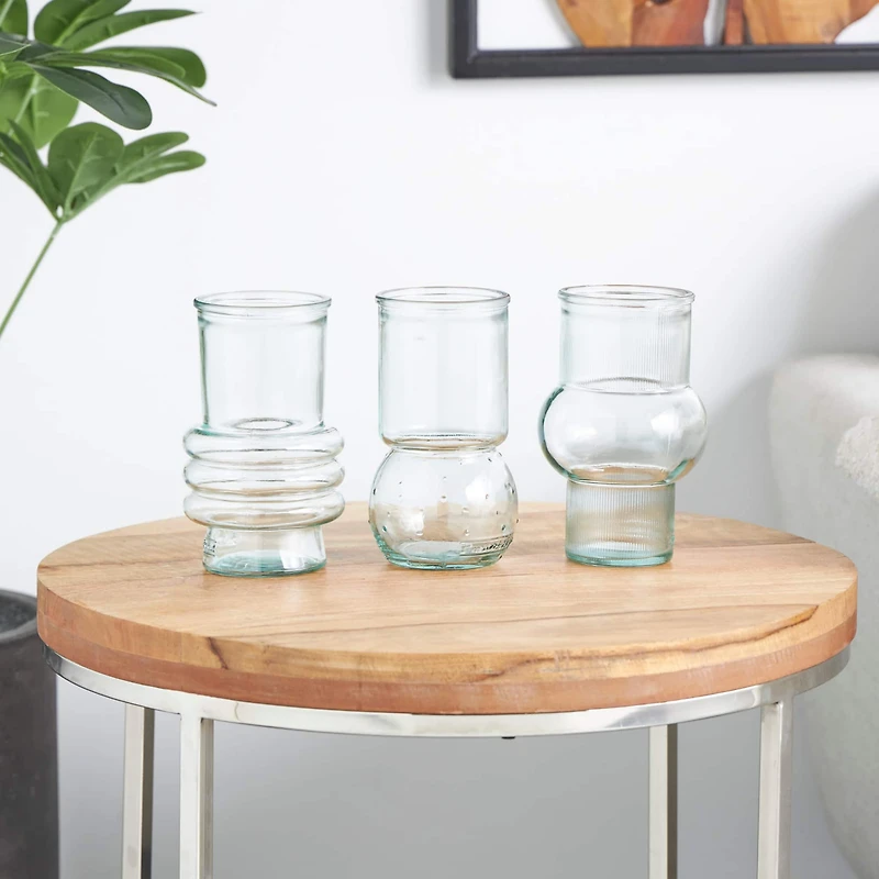 Clear Small Bubble Ribbed Recycled Glass Vase Set
