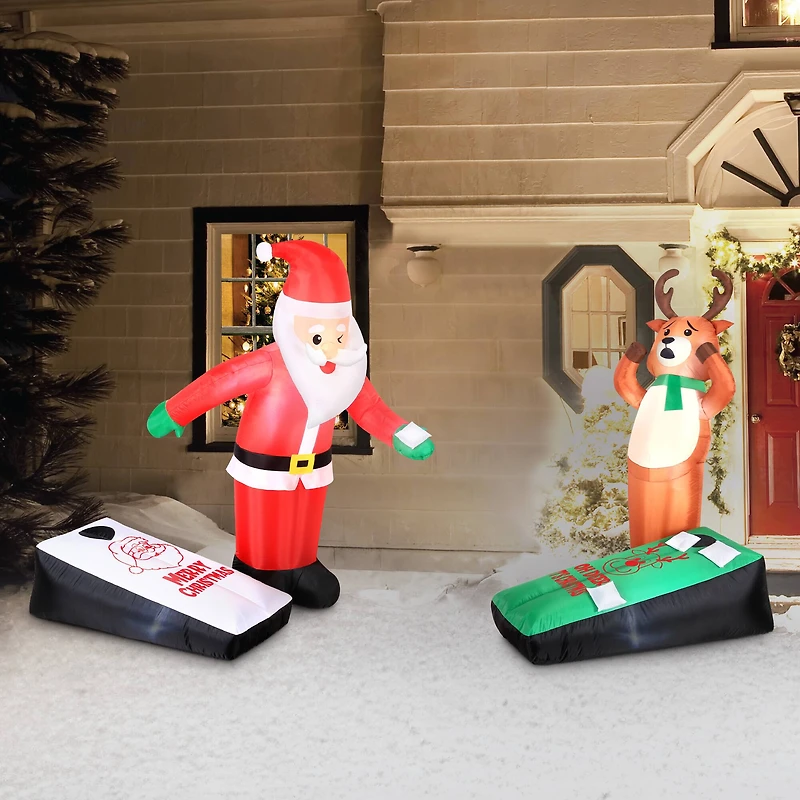 Airflowz Inflatable Santa & Reindeer Playing Cornhole
