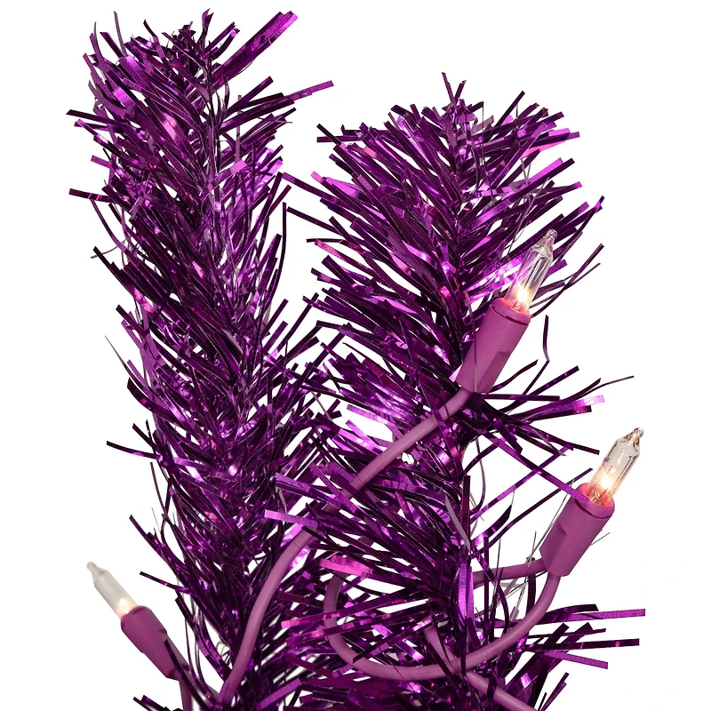 7ft. Pre-Lit Purple Artificial Tinsel Christmas Tree, Clear Lights
