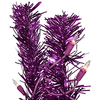 7ft. Pre-Lit Purple Artificial Tinsel Christmas Tree, Clear Lights