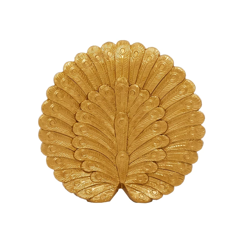 Gold Polystone Glam Peacock Sculpture, 12" x 12" x 5"