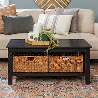 Walker Edison 40" Black Mission Storage Coffee Table with Baskets