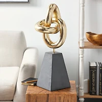 23.75" Gold Polystone Abstract Sculpture with Gray Pyramid Base