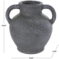 10.5" Black Ceramic Textured Whitewashed Vase with Handles