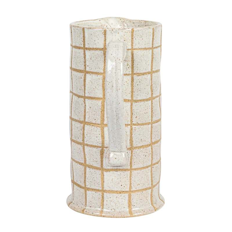 Hello Honey® 46oz. Cream & Brown Reactive Glaze Wax Relief Grid Pattern Stoneware Pitcher