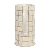 Hello Honey® 46oz. Cream & Brown Reactive Glaze Wax Relief Grid Pattern Stoneware Pitcher