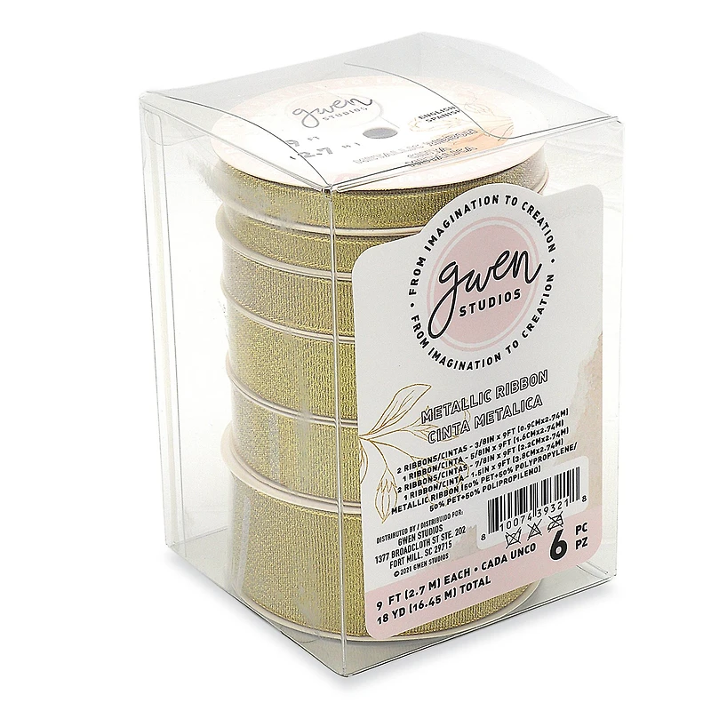 Gwen Studios 18yd. Metallic Gold Ribbon Set