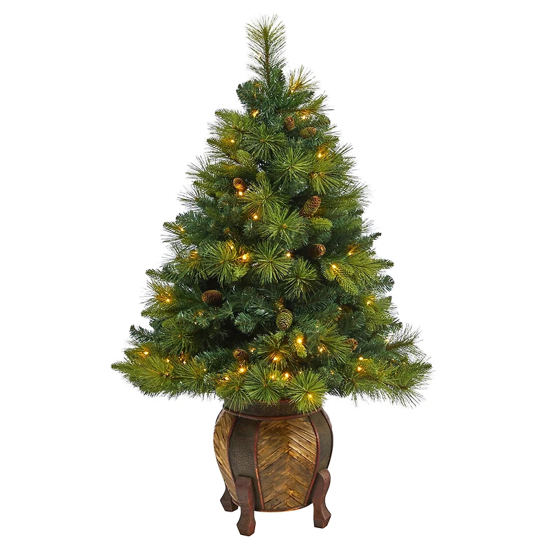 4.3ft. Pre-Lit North Carolina Mixed Pine Artificial Christmas Tree in Planter, Warm White LED Lights