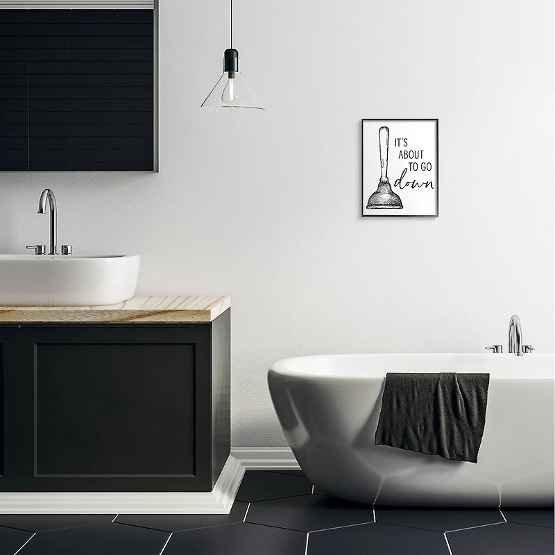 Stupell Industries About To Go Down Phrase Humor Toilet Plunger in Frame Wall Art