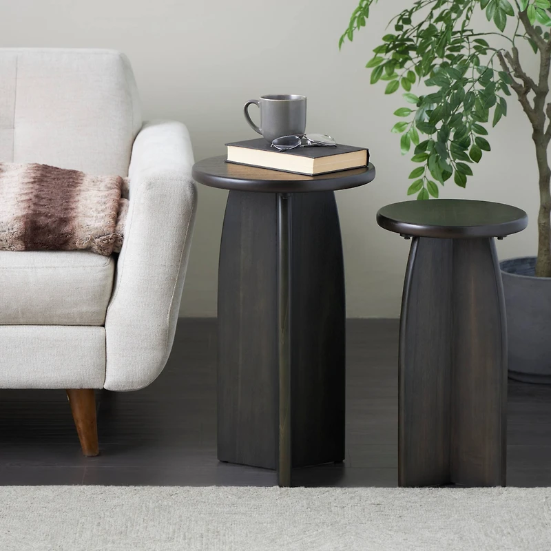 Black Wood Pedestal Side Table Set