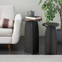 Black Wood Pedestal Side Table Set