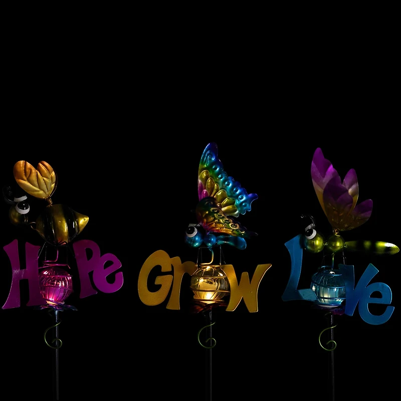 3ft. Solar Lighted Grow, Love, & Hope Outdoor Garden Stakes