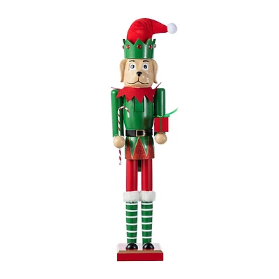 Glitzhome® 23.5"H Wooden Christmas Elf Dog Nutcracker