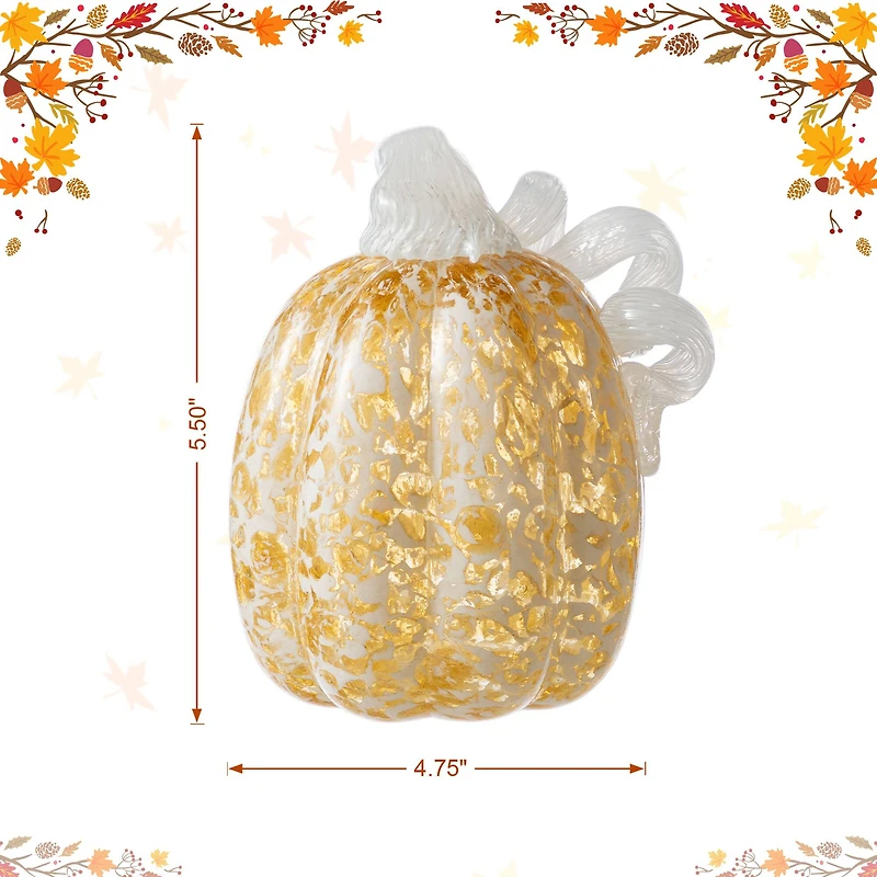 Glitzhome® Amber Dots Fall Pumpkin Glass Tabletop Accent