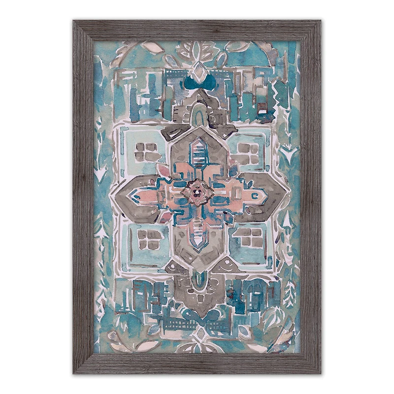 Blue Rug Pattern 20" x 30" Western Gray Framed Print
