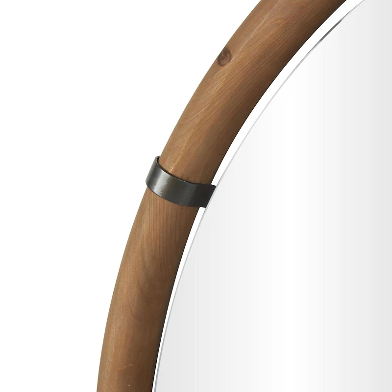 40" x 40" Brown Wood Round Design with Brass Metal Support Wall Mirror