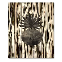 Designart - Black and White Tropical Leaf On Striped I