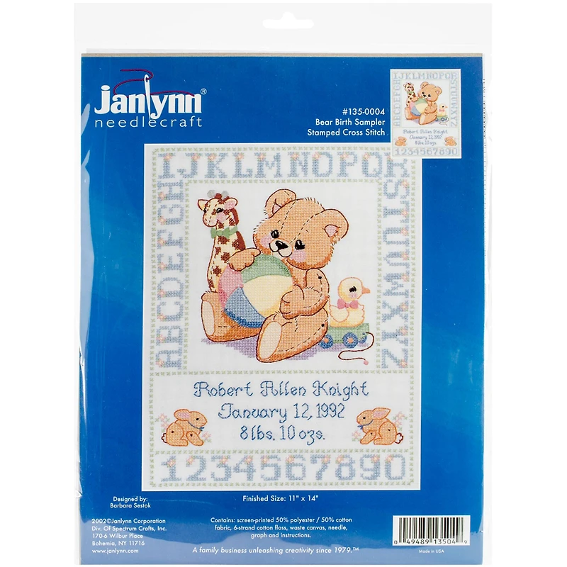 Janlynn® Bear Birth Sampler Counted Cross Stitch Kit