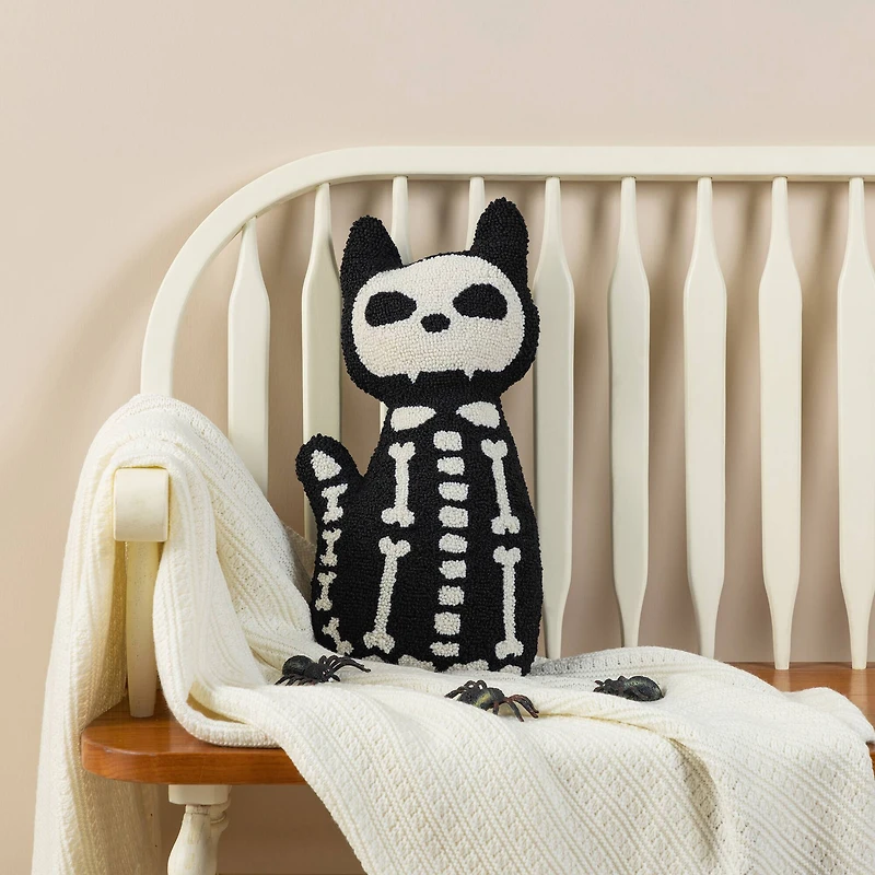 Glitzhome® 18"H Halloween Hooked Skeleton Cat Shaped Pillow