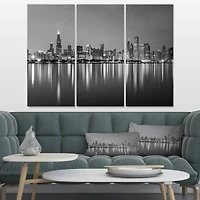 Designart - Chicago Skyline at Night Black and White