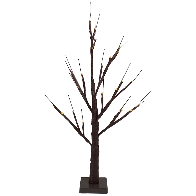 24" Pre-Lit Brown Birch Twig Artificial Tree, Warm White LED Lights