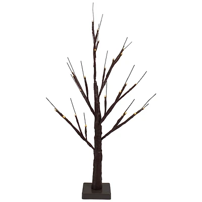 24" Pre-Lit Brown Birch Twig Artificial Tree, Warm White LED Lights