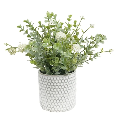 9.25" Premade Eucalyptus in Dotted Ceramic Pot by Ashland®