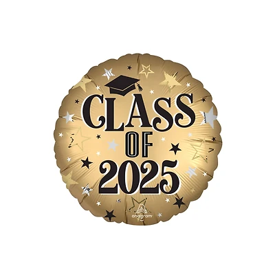 18" Gold Class of 2025 Satin XL® Round Foil Balloon