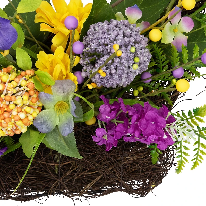 16" Mixed Wild Flower & Foliage Hanging Spring Wall Basket