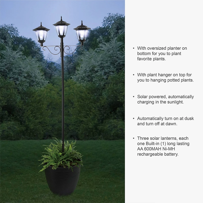 Glitzhome® 6ft. Solar Three Head Street Light with Planter Pot