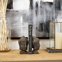 6.25" Black Antique Finish Metal Buddha Bookends, 2ct.