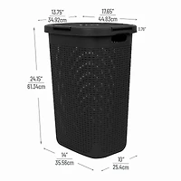Mind Reader 60L Ventilated Slim Laundry Hamper with Cut Out Handles & Attached Hinged Lid