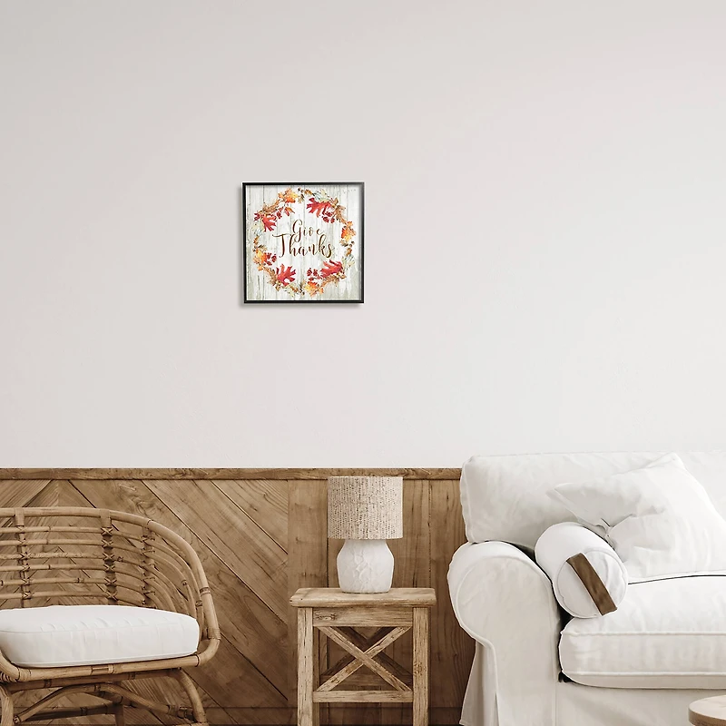 Stupell Industries Give Thanks Autumnal Wreath Framed Giclee Art