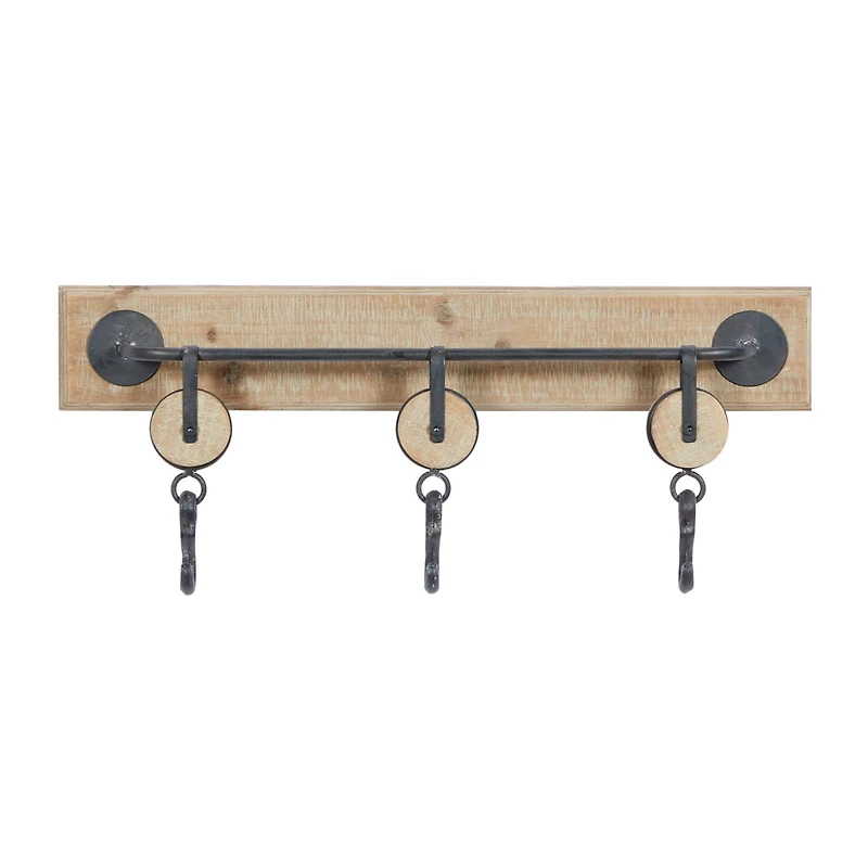 Brown Wood Industrial Wall Hook, 10" x 24" x 4"