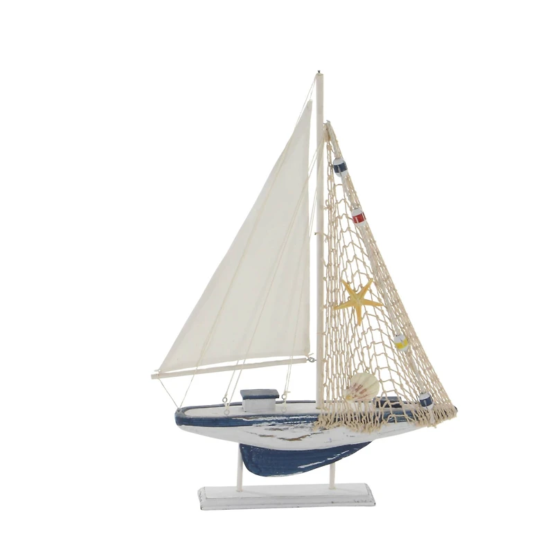 White Wood Coastal Sail Boat Sculpture Set